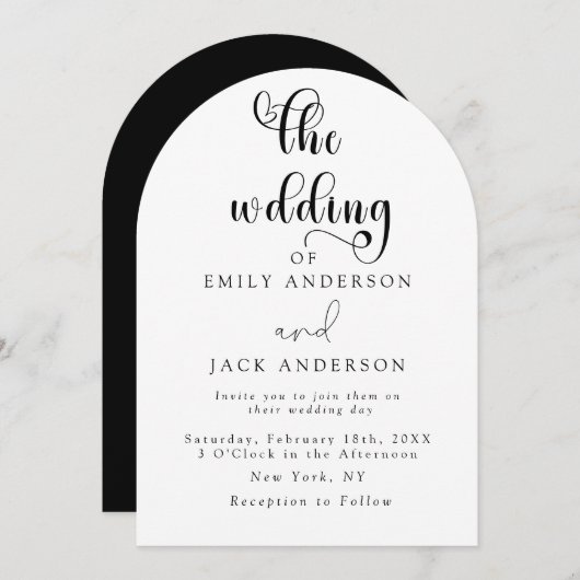 blanc Moderne Elégance Faire-part de mariage chic (Devant / Derrière)