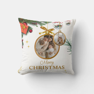 Blanc moderne Joyeux Oreiller de Noël 16" x 16