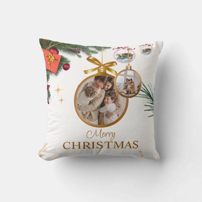 Blanc moderne Joyeux Oreiller de Noël 16" x 16 (Recto)