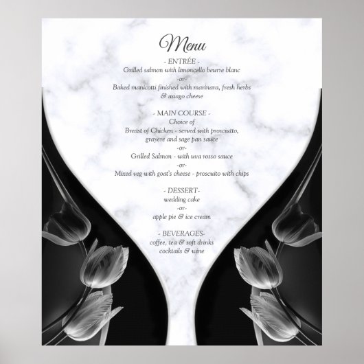 Blanc moderne - Marbre Noir Abstrait Menu Poster (Devant)