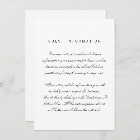 Blanc Nettoyer Élégant Mariage Carte d'insertion (Devant / Derrière)