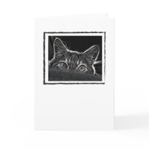 Blanc noir et blanc de carte de voeux de chat à