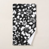 Blanc noir Feuilles floraux modernes soufflant (Serviette à main)