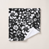 Blanc noir Feuilles floraux modernes soufflant (Gant de toilette)