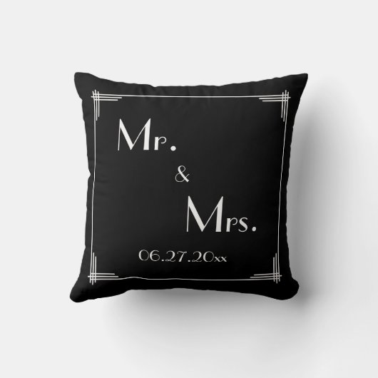 Blanc Noir Grand Gatsby Art Déco Mariage Coussins (Verso)