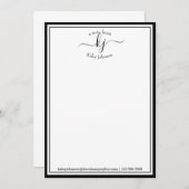 Blanc Noir Monogrammé Du Bureau De La Carte Note (Devant / Derrière)