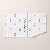 Blanc noir monogramme initiales motif nom moderne (Serviette à main)