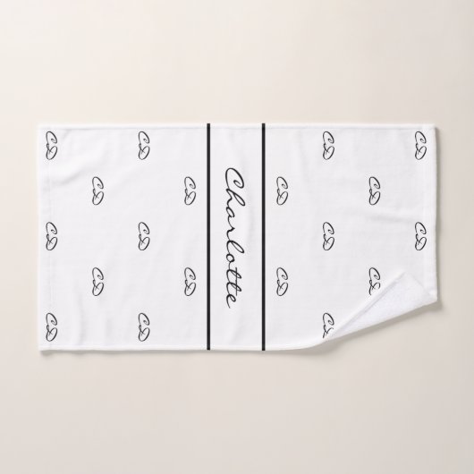 Blanc noir monogramme initiales motif nom moderne (Serviette à main)