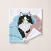 Blanc Noir Tuxedo Couverture chat Cute Bleu Rose (Gant de toilette)