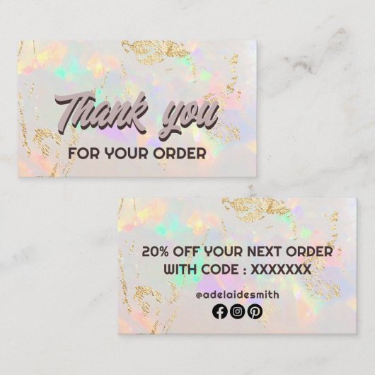 blanc opal merci carte de visite (Devant / Derrière)