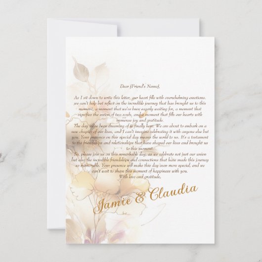 blanc or élégant fleurs automnales Invitation (Dos)