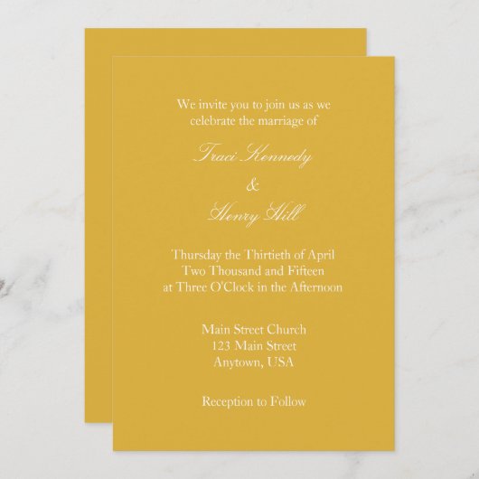 Blanc or simple Faire-part de mariage (Devant / Derrière)