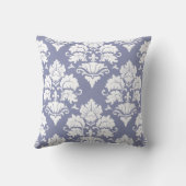 Blanc & Périwinkle bleu Damask Coussin monogramme (Verso)