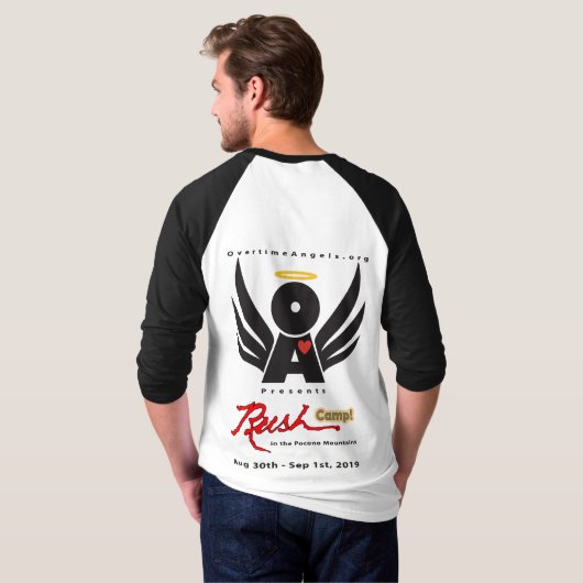 Blanc raglan de base RushCamp de T-shirt de (Dos entier)