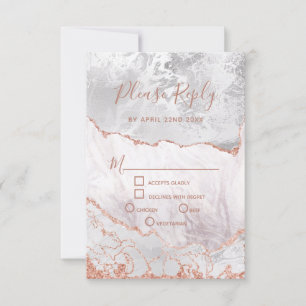 Blanc & Rose Gold Agate Marbre Mariage RSVP Répons