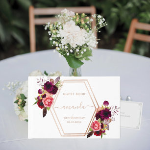 Blanc rose or géométrique bordeaux fleuri Annivers