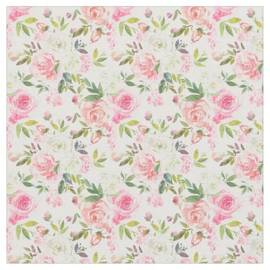 Blanc rose Pêche Floral Roses Élégant tissu (Fermer)