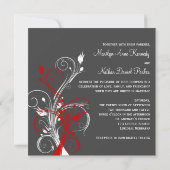 Blanc, Rouge, Gris Faire-part de mariage Floral (Dos)