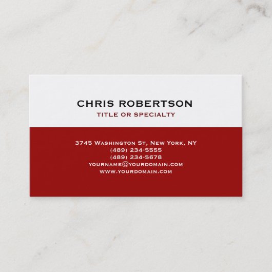 Blanc rouge moderne simple Carte de visite simple (Devant)