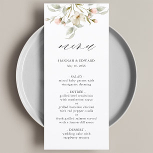 Blanc Sage Blush Élégant menu Mariage Floral