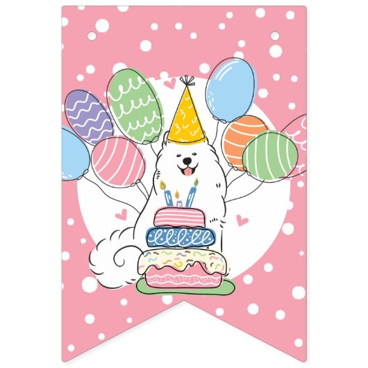 Blanc Samoyed Joyeux Anniversaire Drapeaux de la f (Premier drapeau)