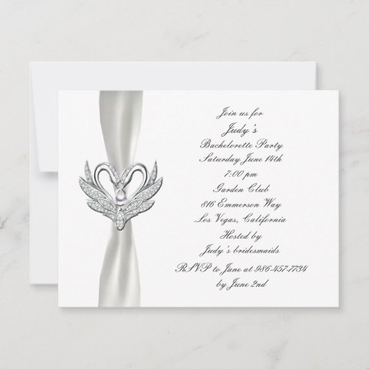 blanc Silver Swan Bachelorette Invitation (Devant)