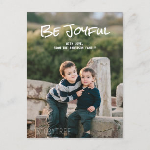 Blanc Simple Script Be Joyeux Photo Carte Postale