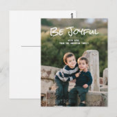 Blanc Simple Script Be Joyeux Photo Carte Postale (Devant / Derrière)