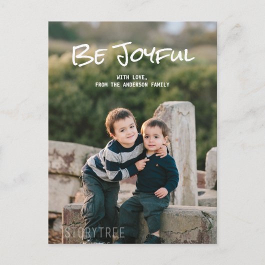 Blanc Simple Script Be Joyeux Photo Carte Postale (Devant)