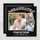 Blanc sportif de noir de faire-part d'obtention du (Devant / Derrière)