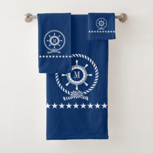 Blanc Sur Bleu Monogramme De Roue Du Bateau Nautiq