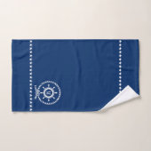 Blanc Sur Bleu Monogramme De Roue Du Bateau Nautiq (Serviette à main)
