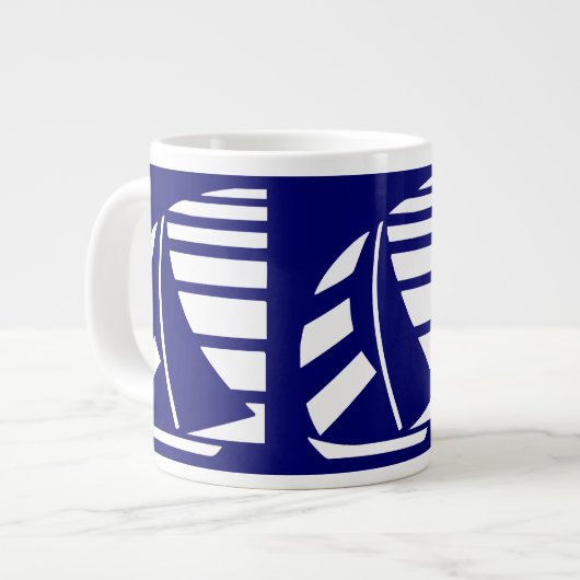 Blanc sur Blue Racing Boats Jumbo Coffee Mug (Devant gauche)