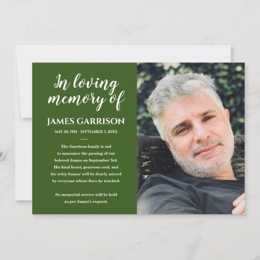 Blanc Sur Vert Dans La Mémoire D'Amour Faire-part (Devant)