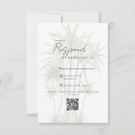 Blanc Tropical Moderne Mariage QR Code RSVP (Devant)