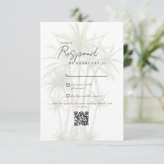 Blanc Tropical Moderne Mariage QR Code RSVP (Debout devant)