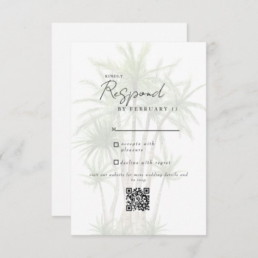 Blanc Tropical Moderne Mariage QR Code RSVP (Devant / Derrière)