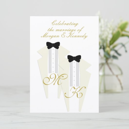 Blanc Tuxedo Deux Chambres Faire-part de mariage G (Debout devant)