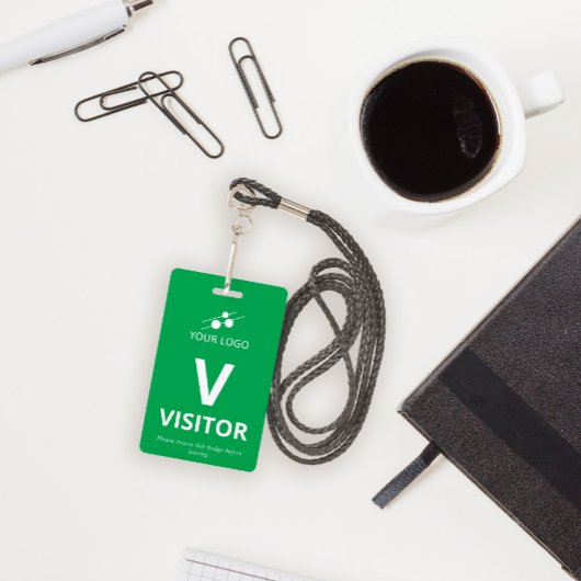 Blanc Vert Ajouter Votre Logo Badge Visiteur