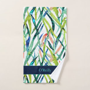 Blanc Vert bleu Feuille Monogramme Pickleball Serv