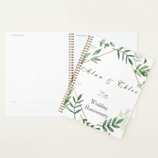 Blanc + Vert Botanique 25e Mariage Planificateur C (Devant avec enveloppe)