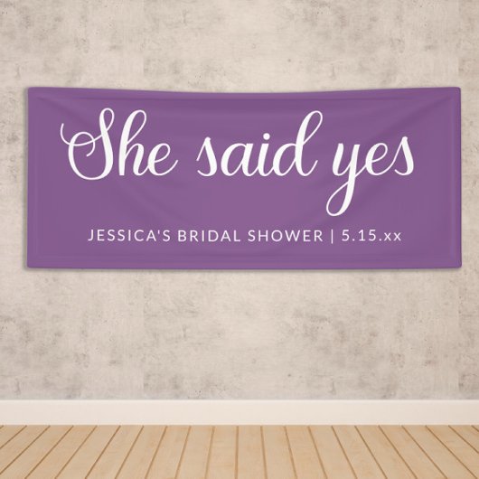 Blanc Violet Elle A Dit Oui Bannière Fête des mari