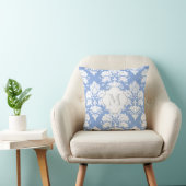Blanc & Wedgewood Blue Damask Coussin monogramme (Chaise)