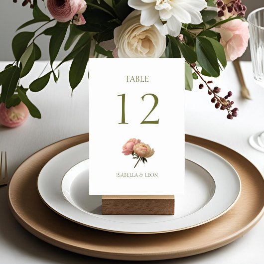 BLANCHE | Carte de numéro de table du Mariage rose