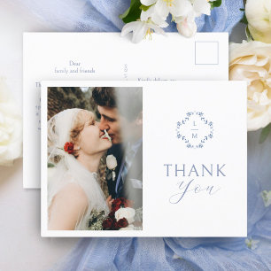 BLANCHE Carte postale Merci Floral Bleu