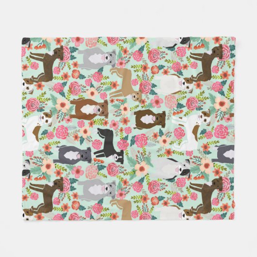 Blanche florale de Pitbull - couverture de chien,  (Devant (Horizontal))