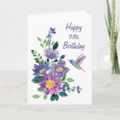 Blanco, aangepast 98e verjaardag Hummingbird Flowe Kaart (Voorkant)