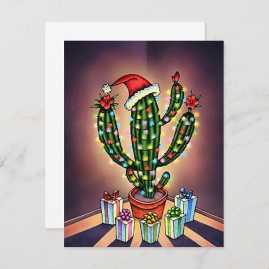 Blanco aankondiging kerstuitnodiging Cactus SW (Voorkant / Achterkant)