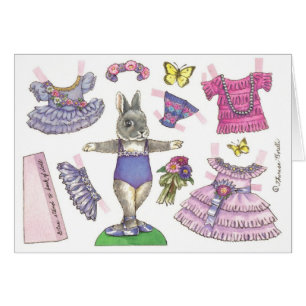 Blanco Aster Ballerina Bunny Paper Doll Card