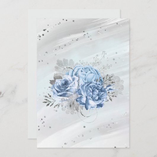 Blanco Bleke blauwe Waterverf bloemen Aankondiging (Voorkant / Achterkant)